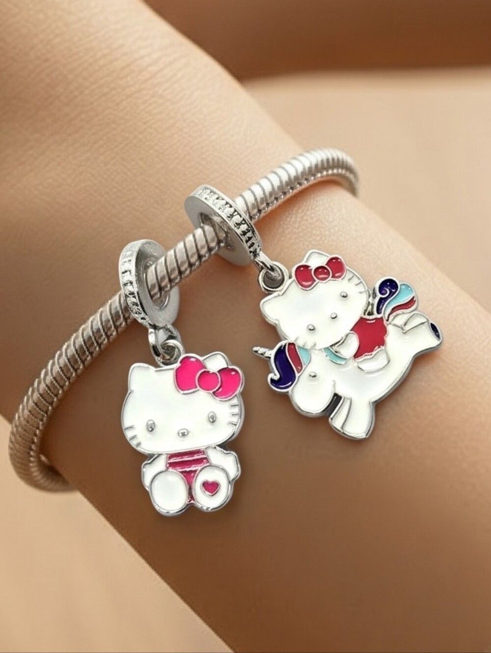 2-Pack Hello Kitty Bracelet Charms Dangle Sanrio Cat Bow Unicorn Girly Kawaii